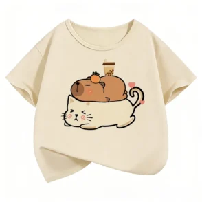 Cute Cat & Capybara Kids’ Summer T-Shirt